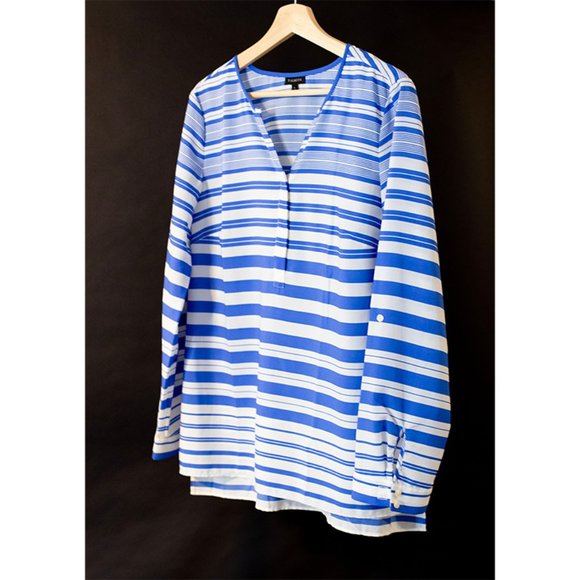 Talbots Blue/White Striped Polyester Tunic Shirt - Picture 1 of 7